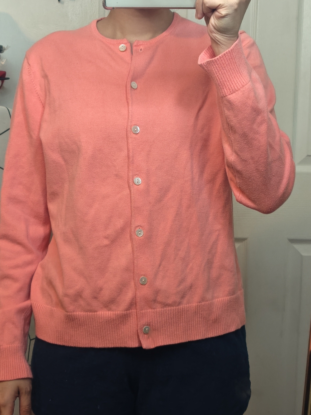 Land's End Crew Neck Long Sleeve Coral Cotton Cardigan/Button Up Sweater Size S - Picture 10 of 11